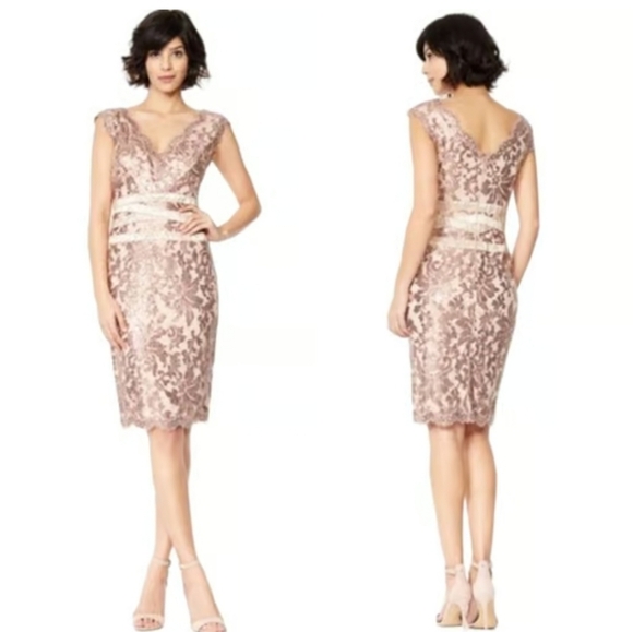Tadashi Shohi Gold Metalic Sequin Cocktail Dress Holiday Party Wedding Mother of - Picture 2 of 13